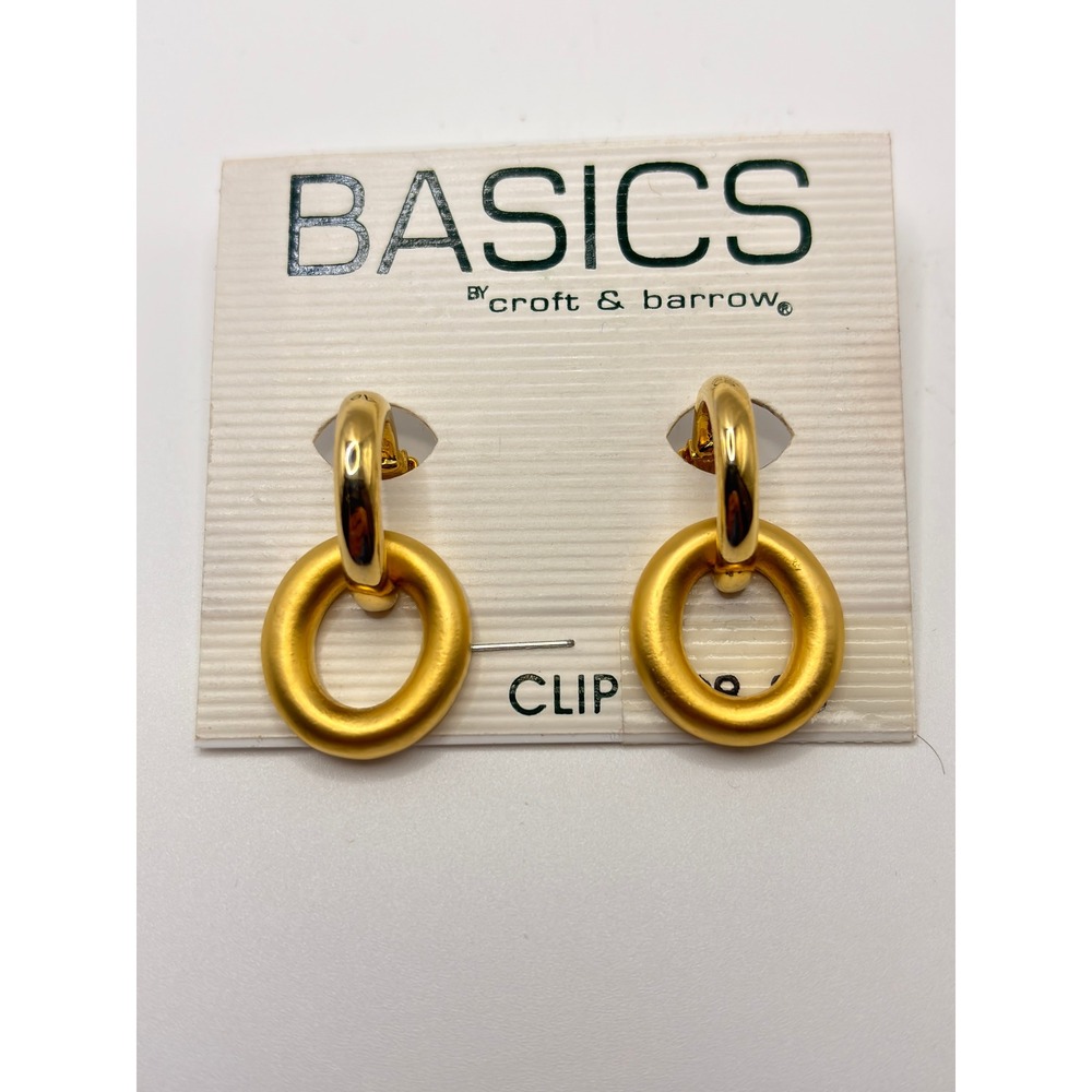 Basics‎ Croft & Barrow Gold Tone Double Hoop Clip On Earrings Vintage Style New